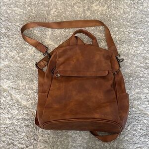Brown Vegan Leather Backpack Purse